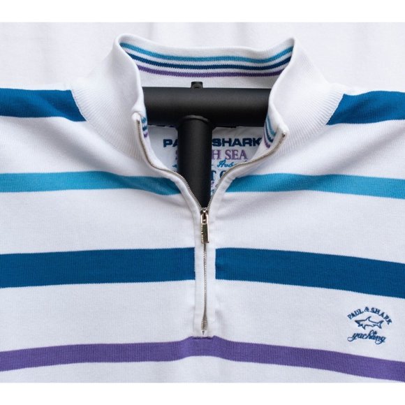 PAUL & SHARK Yachting White Blue Purple Cotton 1/4-Zip Pullover 2XL Italy AS IS - Picture 4 of 12